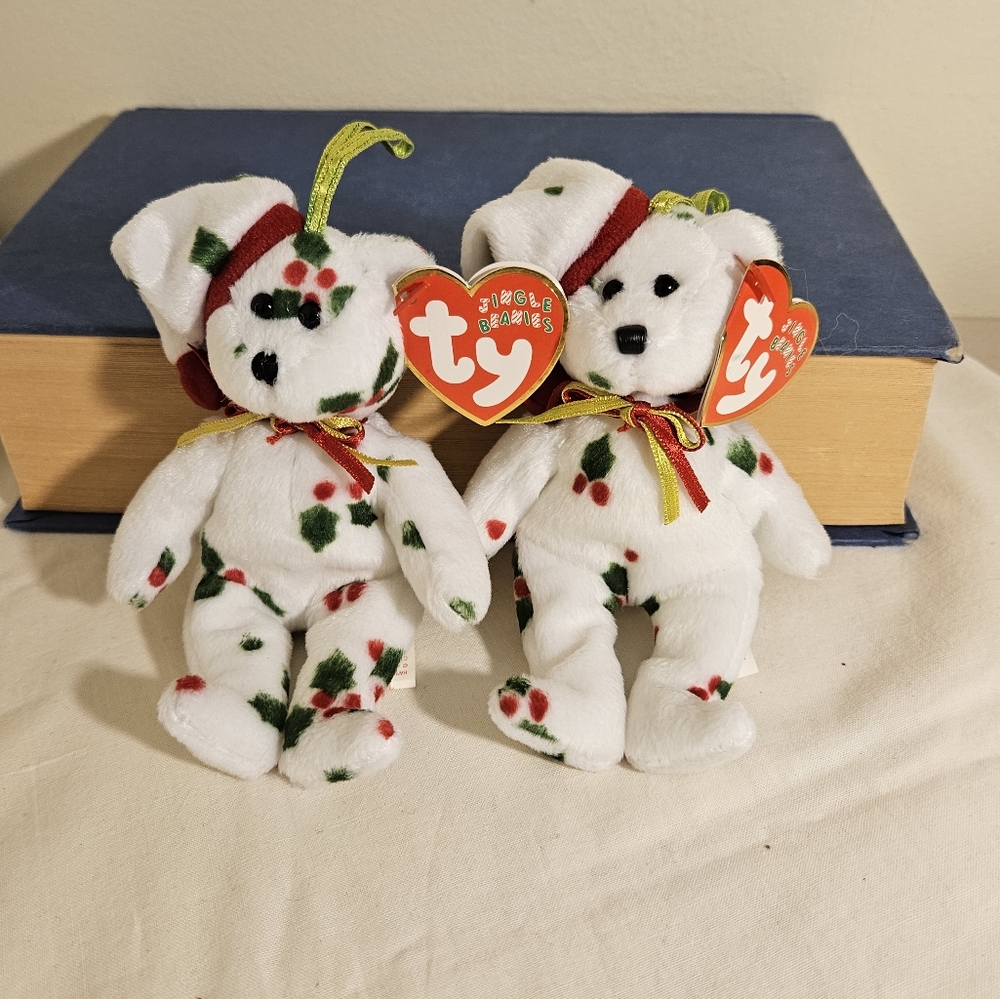 Ty 2 Holiday 1998 Teddy Bear Beanie Babies Lot, Ornaments